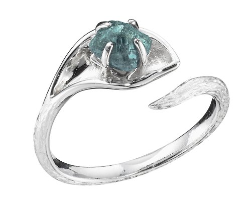 Majade Jewelry Design 藍寶石14k白金馬蹄蓮戒指 海芋花原石訂婚戒指 樹紋原礦求婚戒指