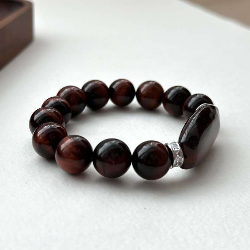 [Gemini Stone] Red Tiger Eye Ring Silver Bracelet Passionate and Brave Overcoming Timidity and Determination - Bracelets - Semi-Precious Stones Red