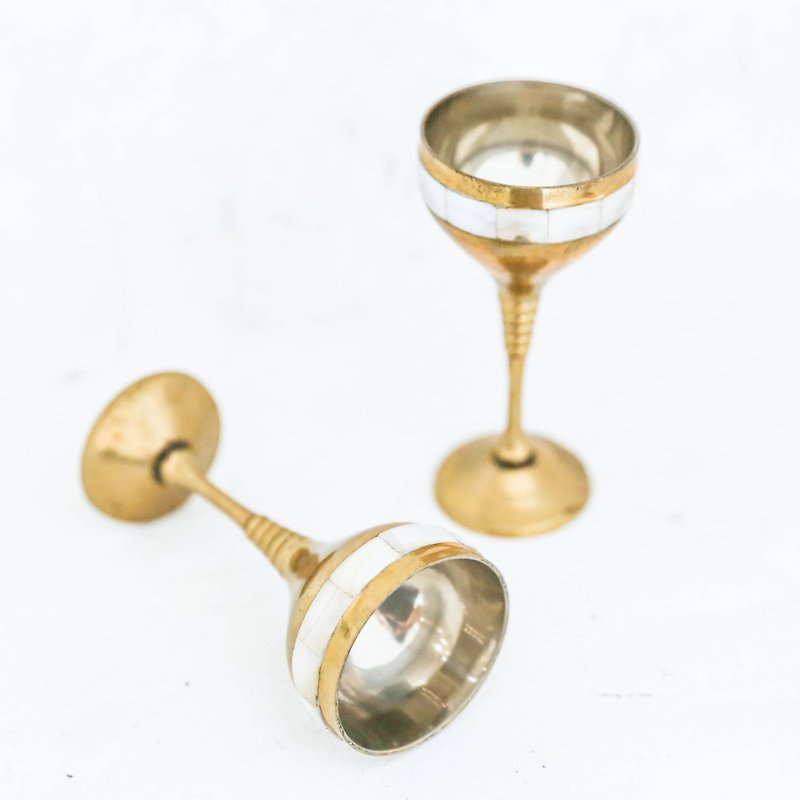SECLUSION OF SAGE / 1920s Indian Brass _ Threaded Wine Glass - ของวางตกแต่ง - โลหะ สีทอง