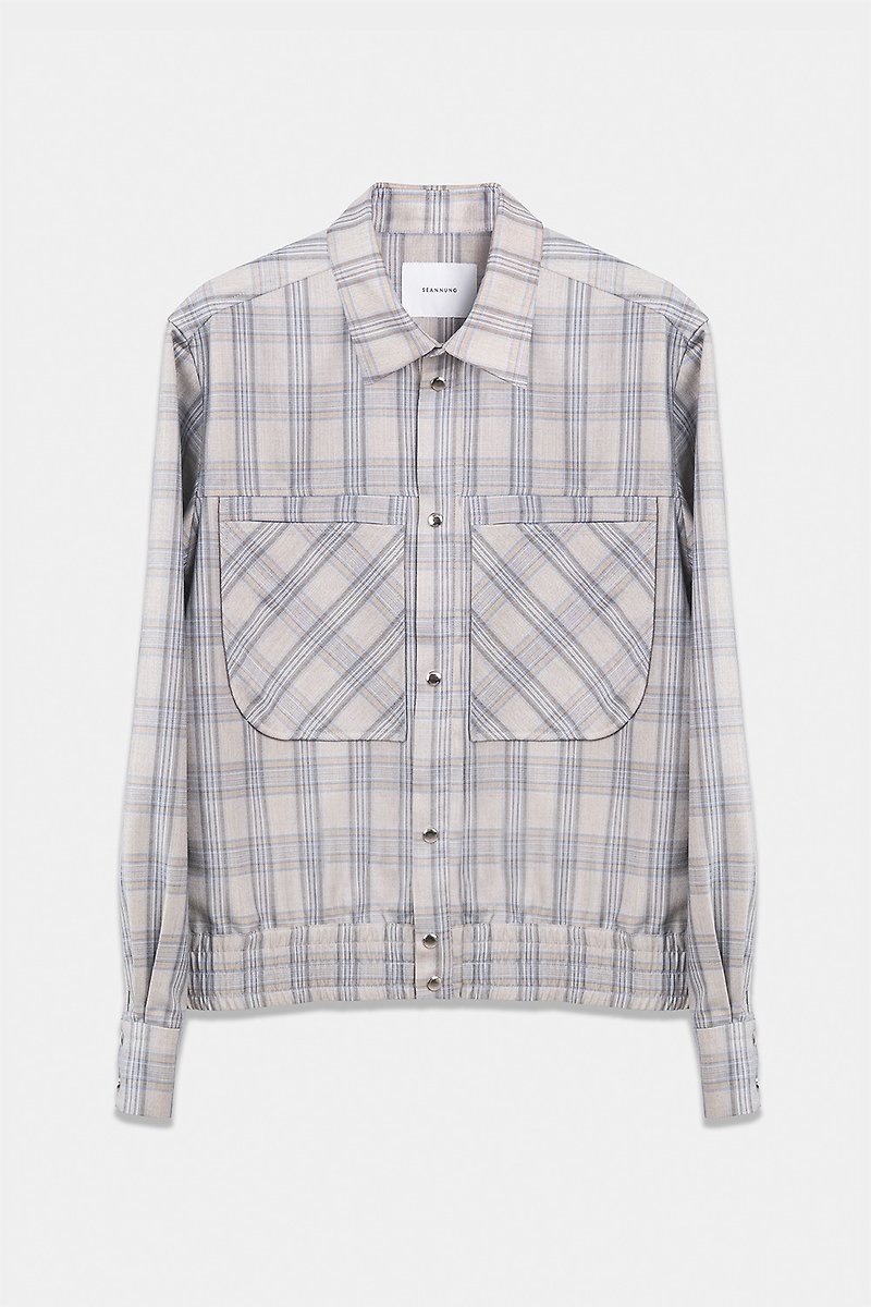 Double Pocketed Jacket Style Striped Shirt - Men's Shirts - Other Materials Khaki
