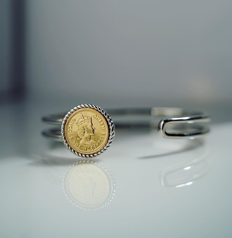 24K Gold Plated Hong Kong 5cents coin on 925 silver bracelet Coin Transformation - สร้อยข้อมือ - เงิน สีเงิน