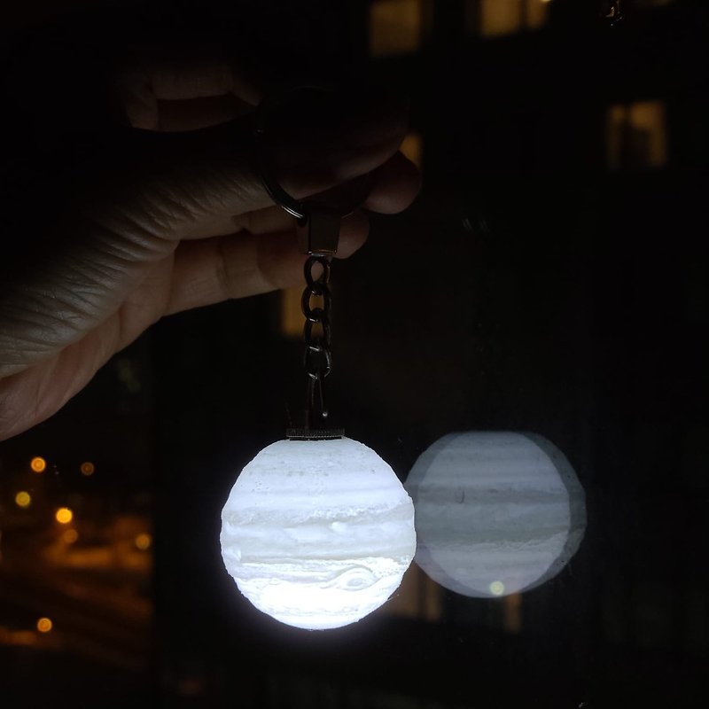 [Jupiter represents her heart] Mini Jupiter LED bright key ring - Keychains - Other Materials White