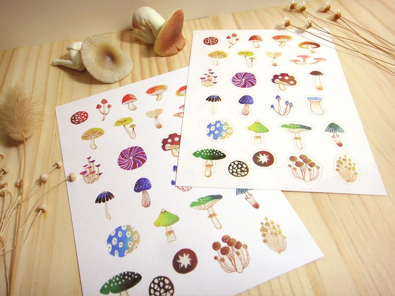 蕈菇貼紙+明信片組 - 心意卡/卡片 - 紙 多色