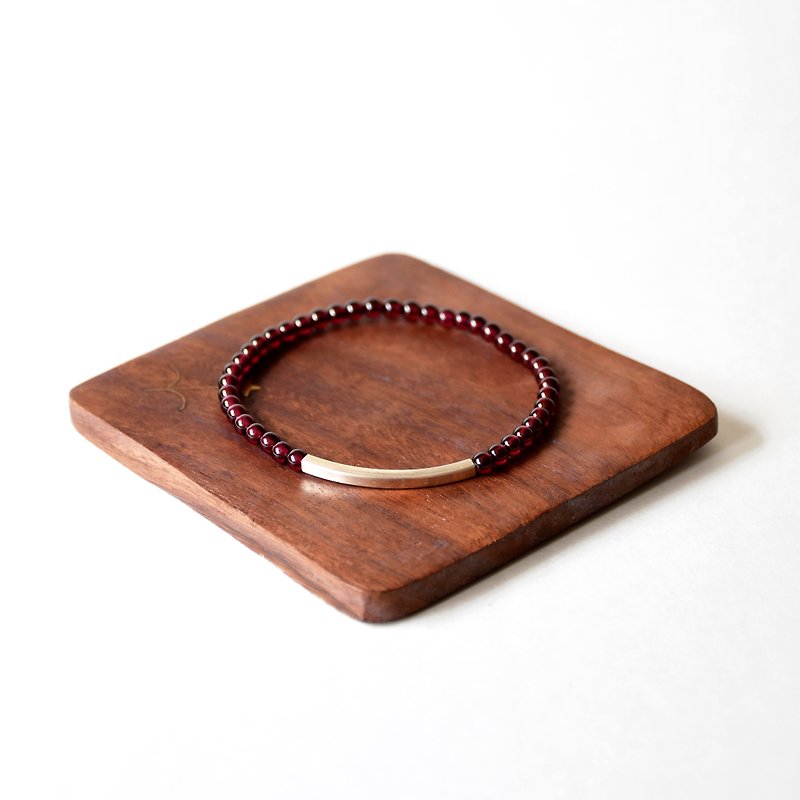 Handmade natural burgundy garnet bracelet with Sterling silver tube (4mm), natural stones // January birthday stone - Bracelets - Paper Red