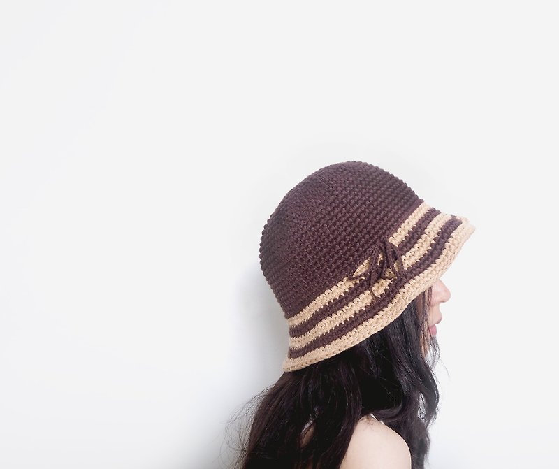 knitted bucket hat - 帽子 - 其他材質 咖啡色