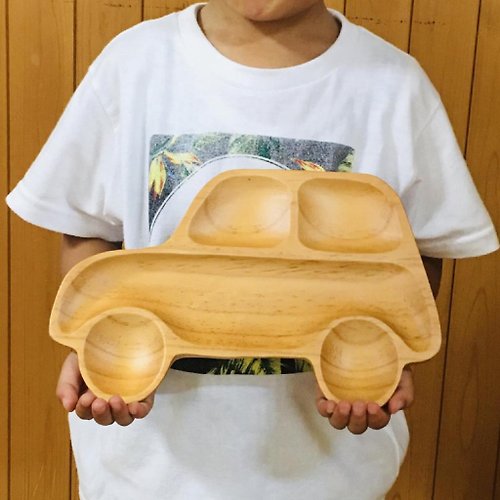 SPICE 日本雜貨 台灣代理 【SPICE】日本 PETIT'S MAMAN 天然松木 兒童餐盤-汽車