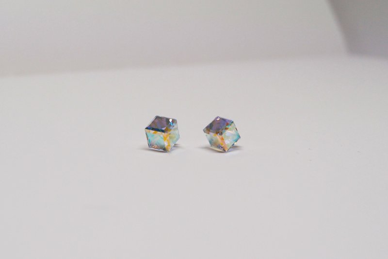 925純銀施華洛世奇水晶立方純銀耳針 - 耳環/耳夾/耳骨夾 - 銀 