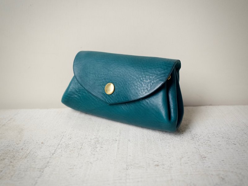 コロコロ財布　イタリアンレザー　fave　ターコイズブルー　Mサイズ - 散紙包 - 真皮 藍色