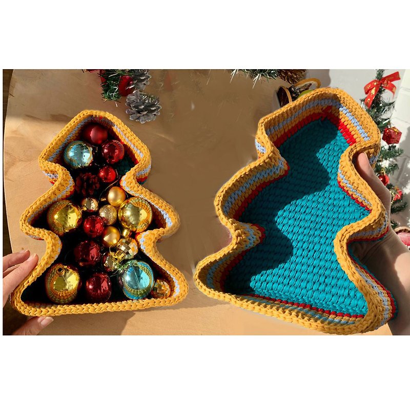 編織說明書電子檔 Christmas tree shaped basket Crochet storage box Pattern Tutorial PDF - คอร์สงานฝีมือ/หนังสือคู่มือ - วัสดุอื่นๆ 