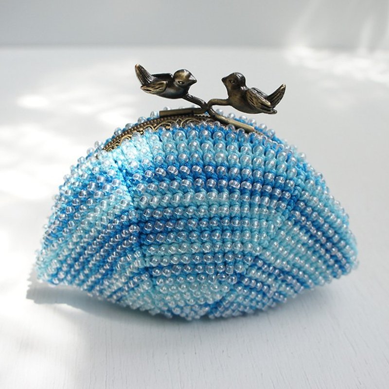 Ba-ba handmade Beads crochet coinpurse  No.705 - 小銭入れ - その他の素材 ブルー