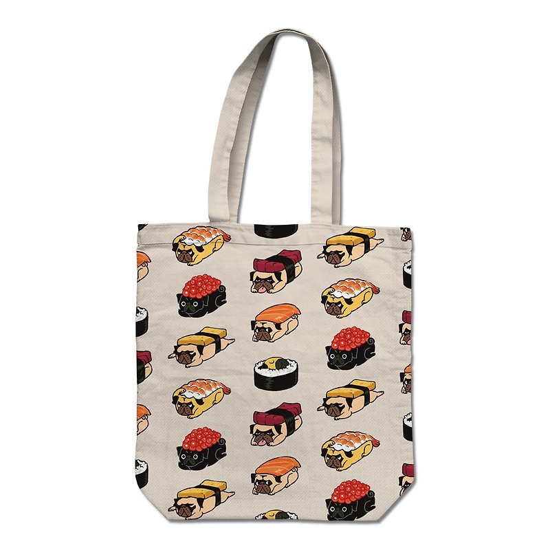 PUG Life • Sushi Pug • Tote Bag - กระเป๋าถือ - ผ้าฝ้าย/ผ้าลินิน หลากหลายสี