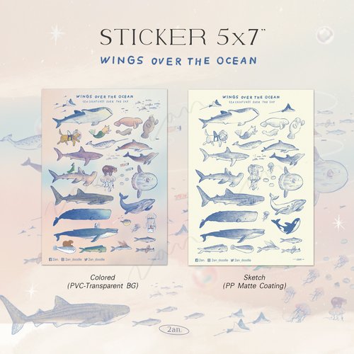2an doodle Sticker 5x7 - Wings over the ocean / Run away with me / Tiny creatures