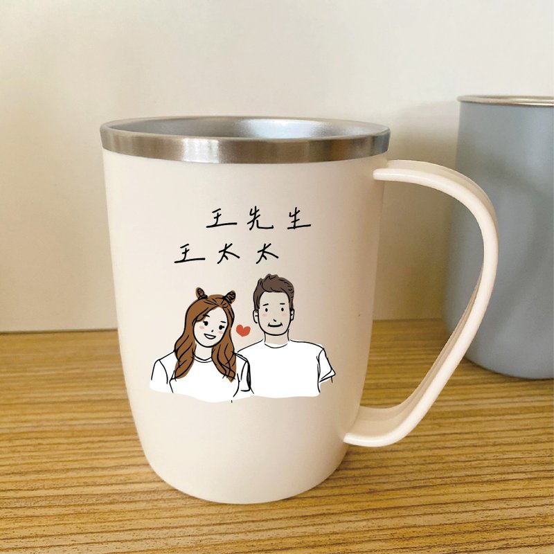 [Amy Weier's customized face painting] Couple and family Stainless Steel cup 400ml 2-piece wedding gift - Cups - Stainless Steel 