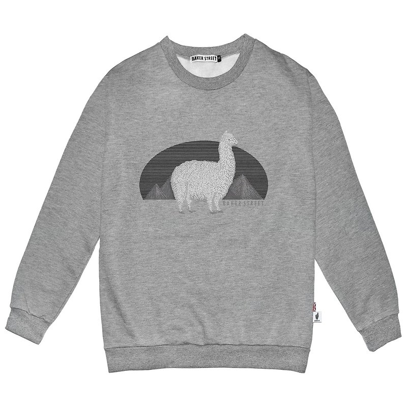 British Fashion Brand -Baker Street- Alpaca's Journey Printed Sweatshirt - เสื้อผู้หญิง - ผ้าฝ้าย/ผ้าลินิน สีเทา