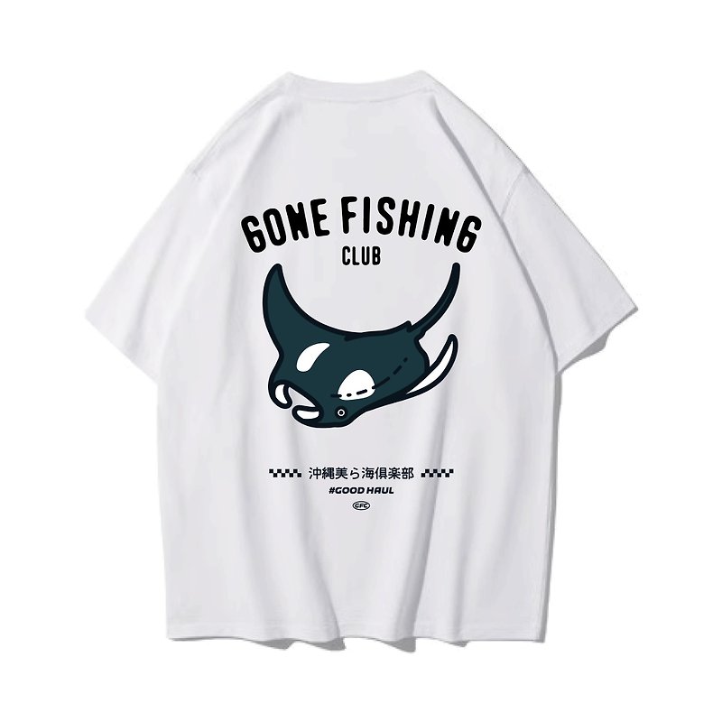 Giant Ray Ghost Manta Unisex Short Sleeve T-Shirt 8 Colors Unisex Fishing Club - เสื้อฮู้ด - ผ้าฝ้าย/ผ้าลินิน ขาว