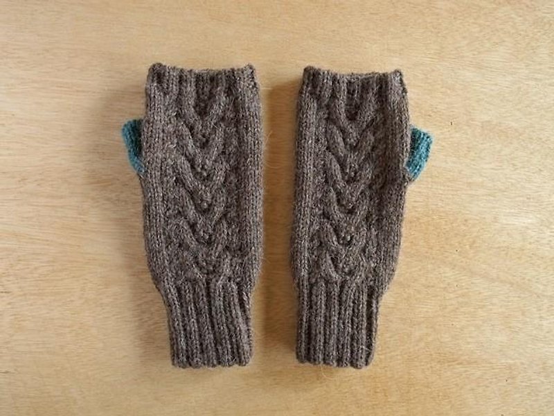 Alpaca Wool Alan Hand Warmer Brown x Turquoise Blue Made to Order - Gloves & Mittens - Other Materials Brown