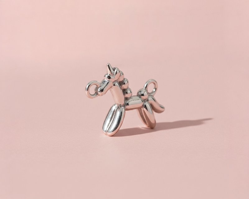 氣球獨角獸雙吊款項鍊 鏡面原色 316L不鏽鋼 抗過敏 S083 - 項鍊 - 不鏽鋼 銀色