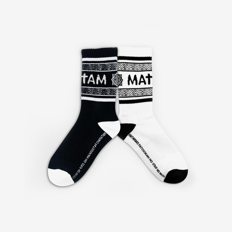 MATAMA 19 S/S Riyar Crew Socks Black/White Socks (Two Pieces) - ถุงเท้า - ผ้าฝ้าย/ผ้าลินิน ขาว