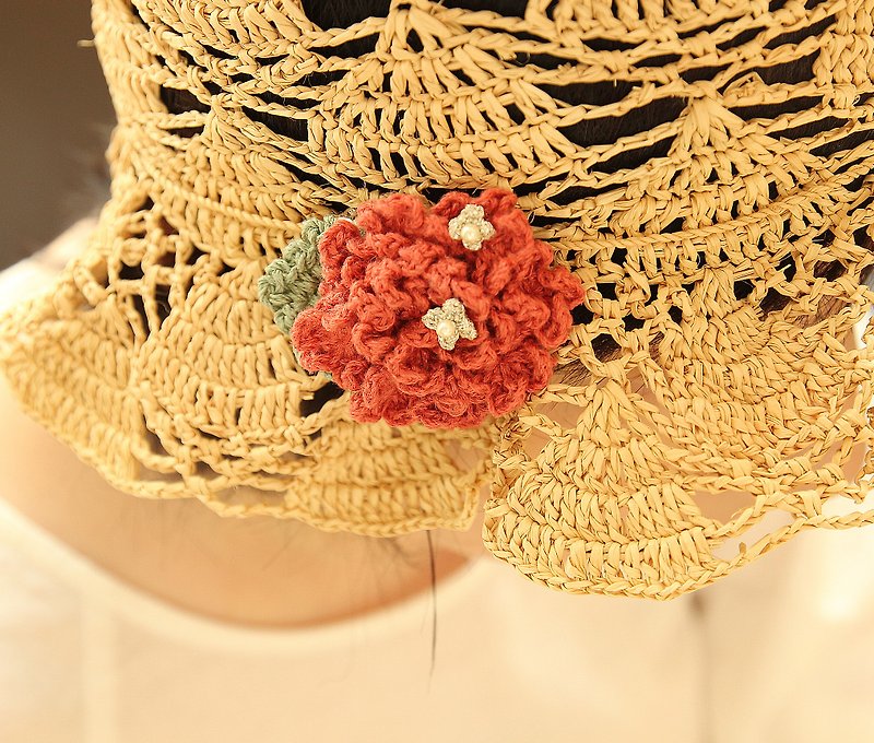 Hydrangea Corsage Brooch pin with crystal mini flower---Red - Brooches - Cotton & Hemp Red