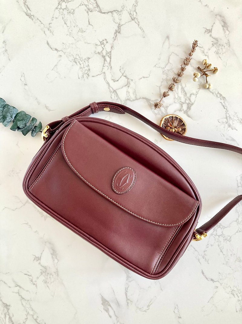 [LA LUNE] Second-hand second-hand Cartier classic genuine leather shoulder bag, shoulder bag, underarm bag - กระเป๋าแมสเซนเจอร์ - หนังแท้ สีแดง