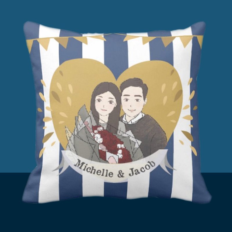 Customize Cushion－illustration blue stripes cushion - หมอน - เส้นใยสังเคราะห์ สีน้ำเงิน