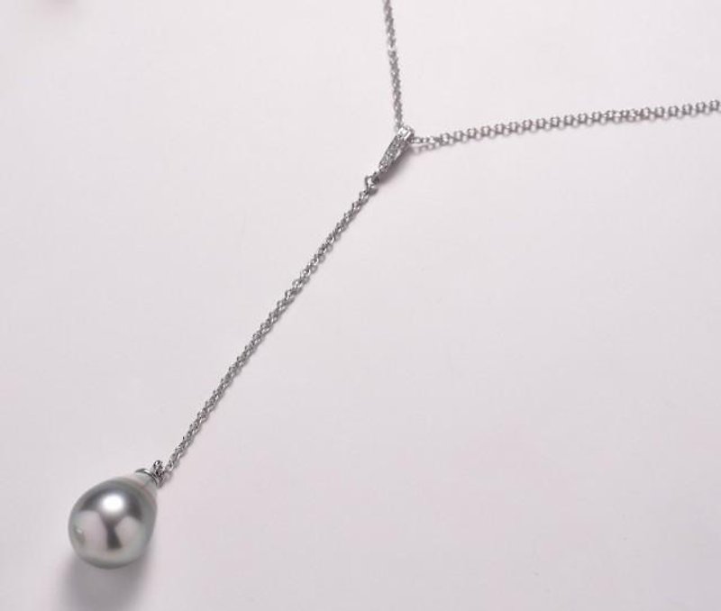 South Sea pearl and diamond Y-shaped necklace - สร้อยคอ - เครื่องเพชรพลอย สีเงิน