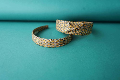 Papas Bow Tie 古董領帶改製手工髮箍-Hermès蒙特婁紳士-芥黃-蝴蝶結/窄版