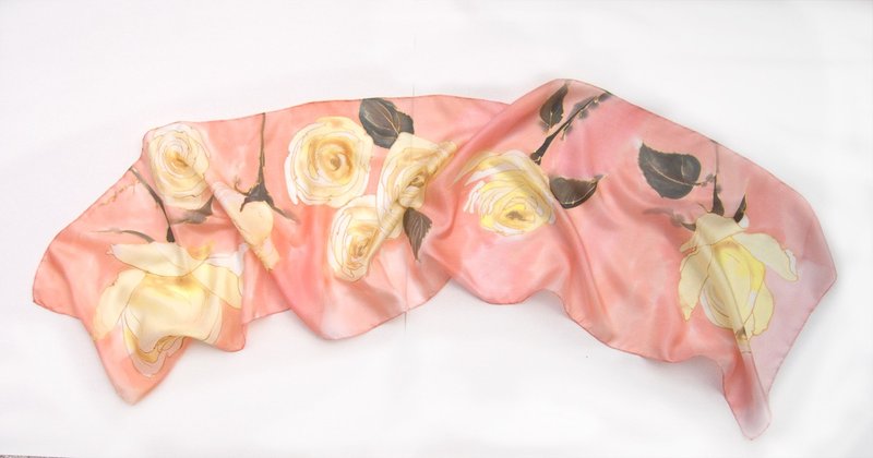 Hand painted silk scarf- Yellow Roses - ผ้าพันคอ - ผ้าไหม สึชมพู