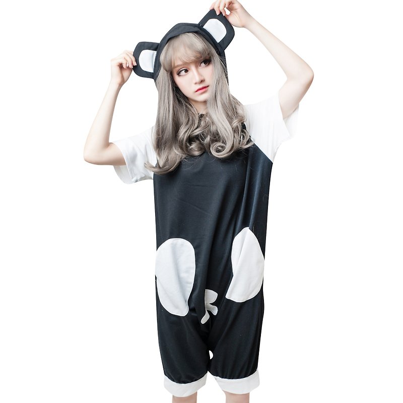 Japan Lolita cartoon visual Hooligan panda student hoodie harlem romper【JJ2004】 - Overalls & Jumpsuits - Cotton & Hemp Black