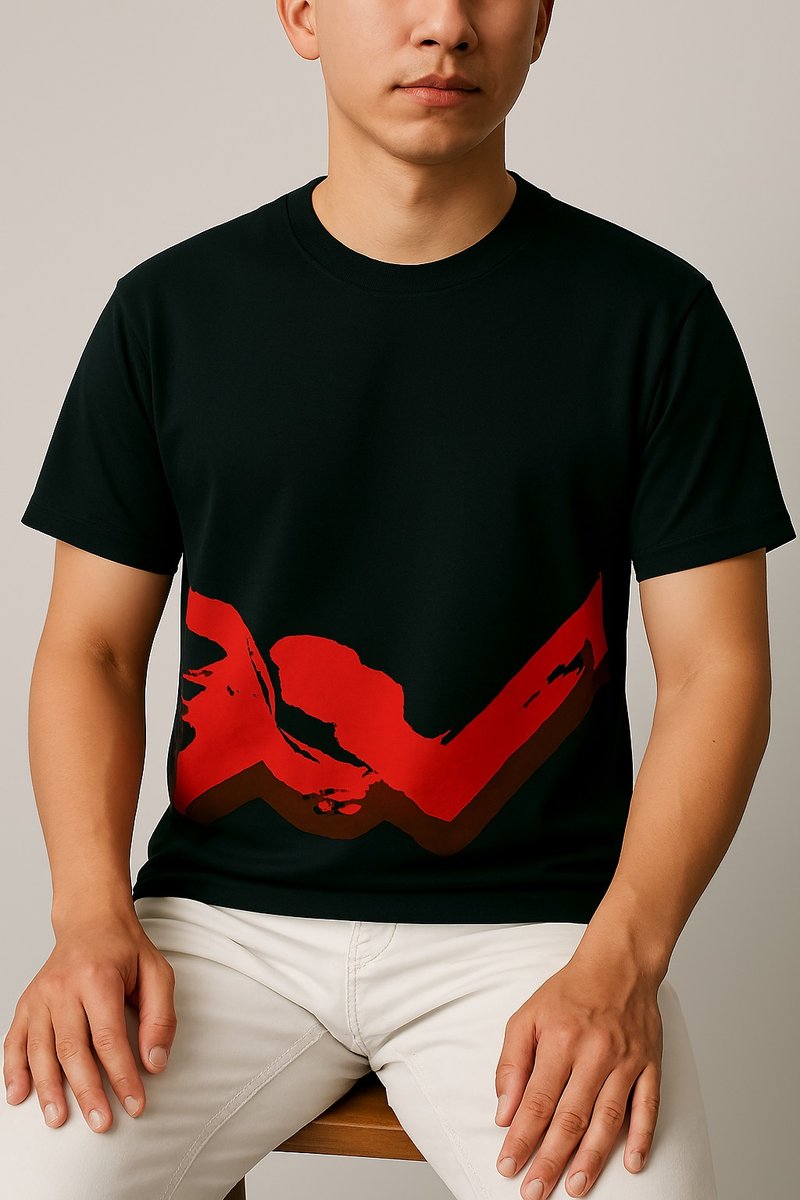 **藝術T恤a0104/手工絹印/100%純棉/中性** - 男 T 恤 - 棉．麻 黑色