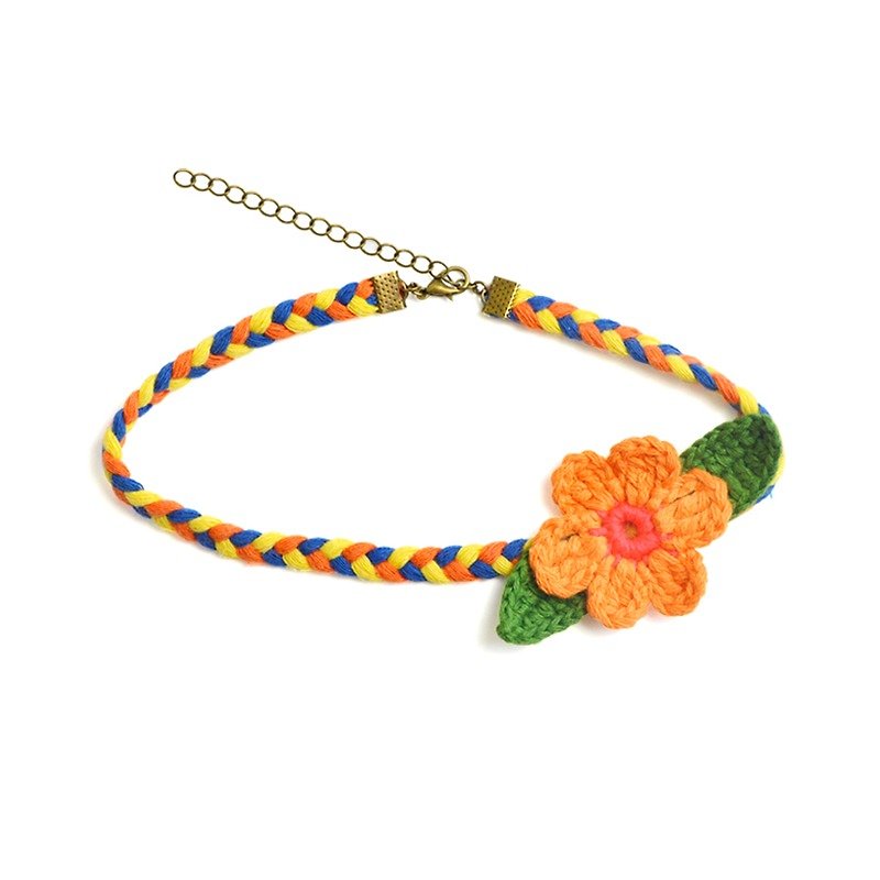 Crochet flower necklace hit color woven rope necklace Christmas exchange gifts - สร้อยติดคอ - ผ้าฝ้าย/ผ้าลินิน สีส้ม