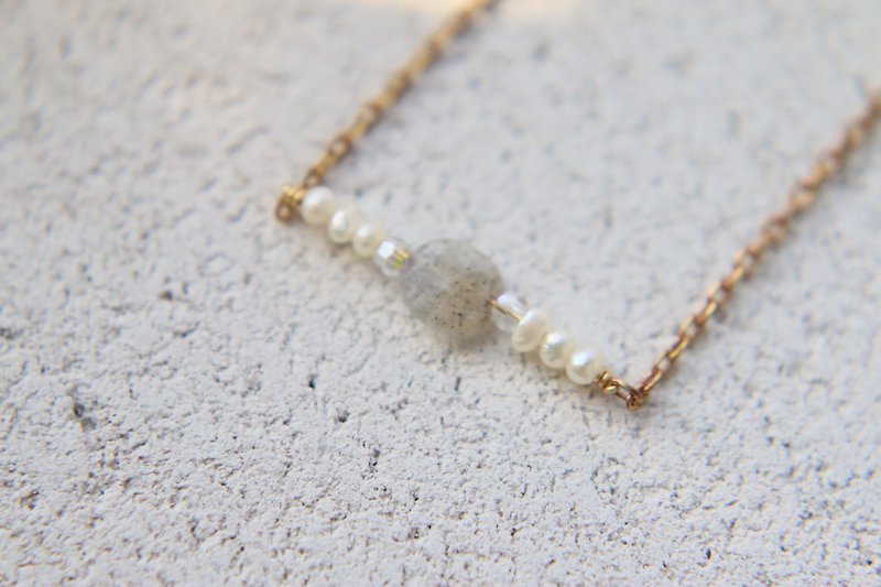 Spectrolite pearl brass necklace 0609-house - สร้อยคอ - เครื่องเพชรพลอย สีเทา
