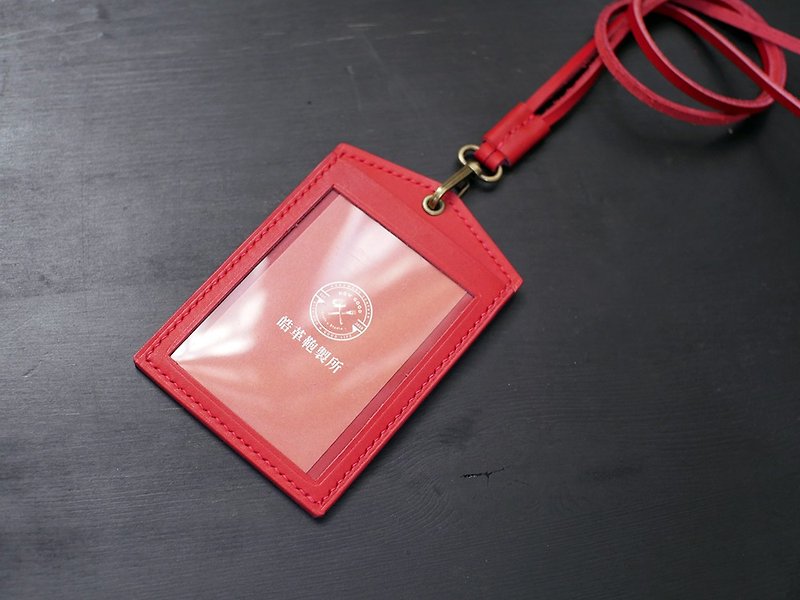 [Promotion] [Enlarged Window] Leather Straight Identification Card-Chili Red - ID & Badge Holders - Genuine Leather 