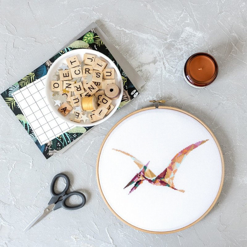 Pterodactylus Dinosaur Cross Stitch PDF Pattern 十字繡 - 編織/刺繡/羊毛氈/縫紉 - 其他材質 