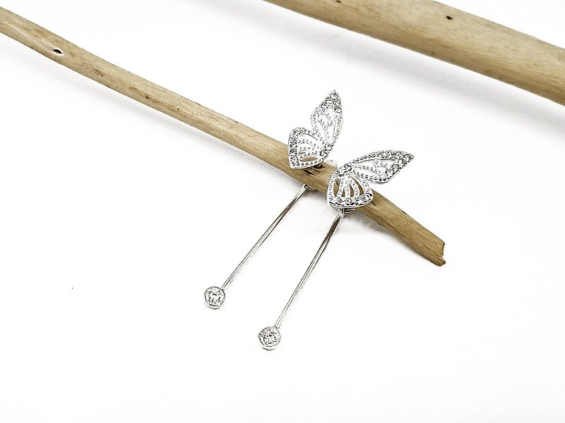 S Lee-925 silver hand made butterfly pendant zircon earrings \ earrings - ต่างหู - โลหะ 