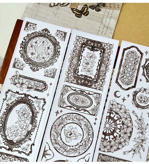 自元素 舊夢庭 - 和紙重油 紙膠帶復古花卉DIY手帳日誌邊框背景 古典畫風
