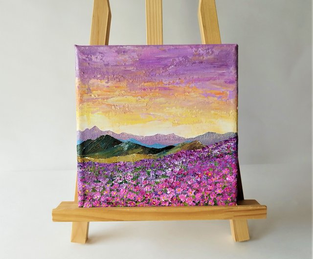 風景画 - ピンクの花の壁の装飾を施したアクリルミニキャンバスアート - ショップ Artpainting ウォールデコ・壁紙 - Pinkoi