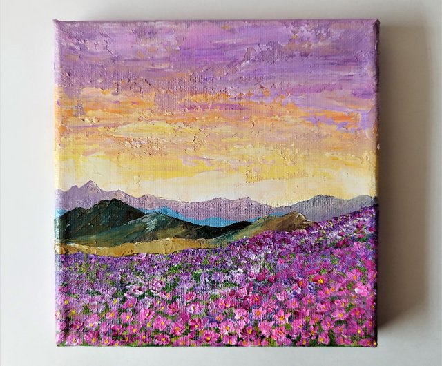 風景画 - ピンクの花の壁の装飾を施したアクリルミニキャンバスアート - ショップ Artpainting ウォールデコ・壁紙 - Pinkoi