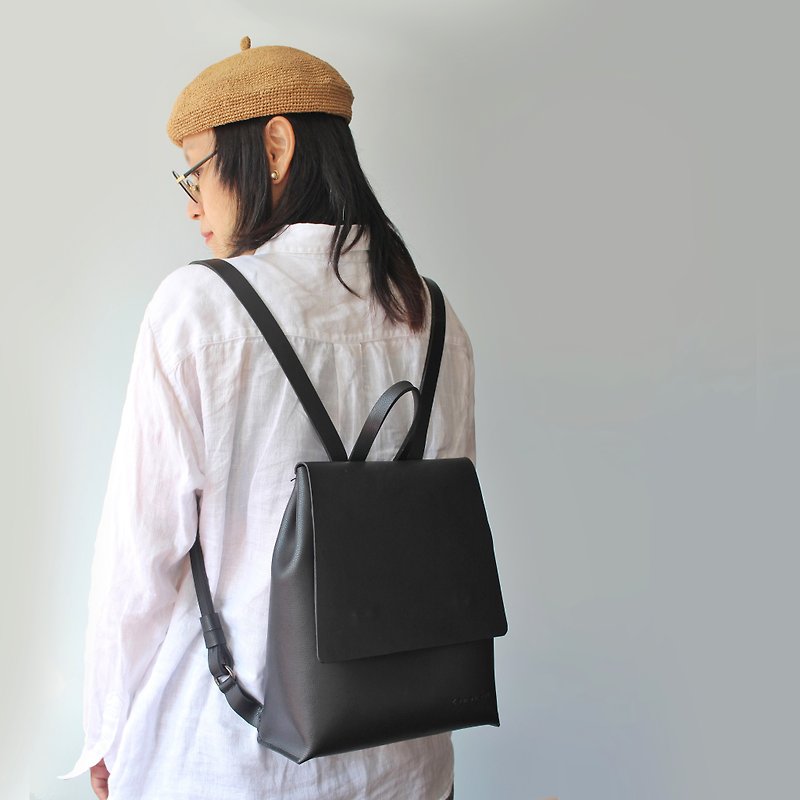 Zemoneni 全手作 牛皮 獨家 趣味後背包 背包 香港設計 - 後背包/書包 - 真皮 黑色