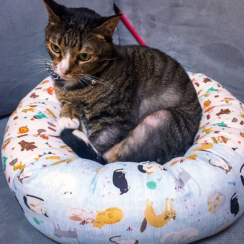 Donut cat bed with pet bed - ที่นอนสัตว์ - ผ้าฝ้าย/ผ้าลินิน หลากหลายสี