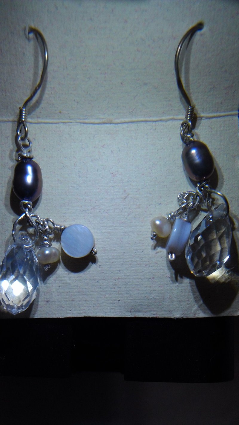 Austrian crystal black pearl earrings - Earrings & Clip-ons - Gemstone Silver