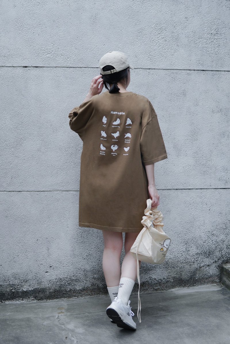 麻糬兔yoga-oversize T-shirt(橄欖綠) - 其他 - 棉．麻 咖啡色