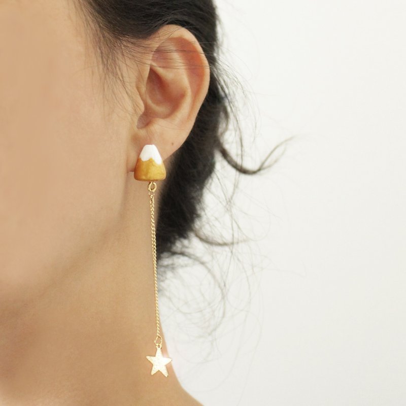Golden Mountain 18K gold-gliding dangle earrings / clip on earrings - Earrings & Clip-ons - Pottery Khaki