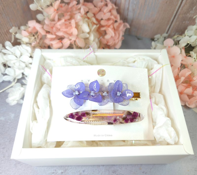 Hydrangea resin hairpin set of two gift box best friend whispers - Hair Accessories - Resin Purple