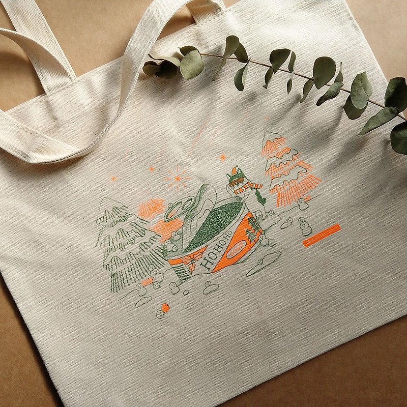 Christmas cans - handmade stencil canvas green shopping bag - Handbags & Totes - Cotton & Hemp Green