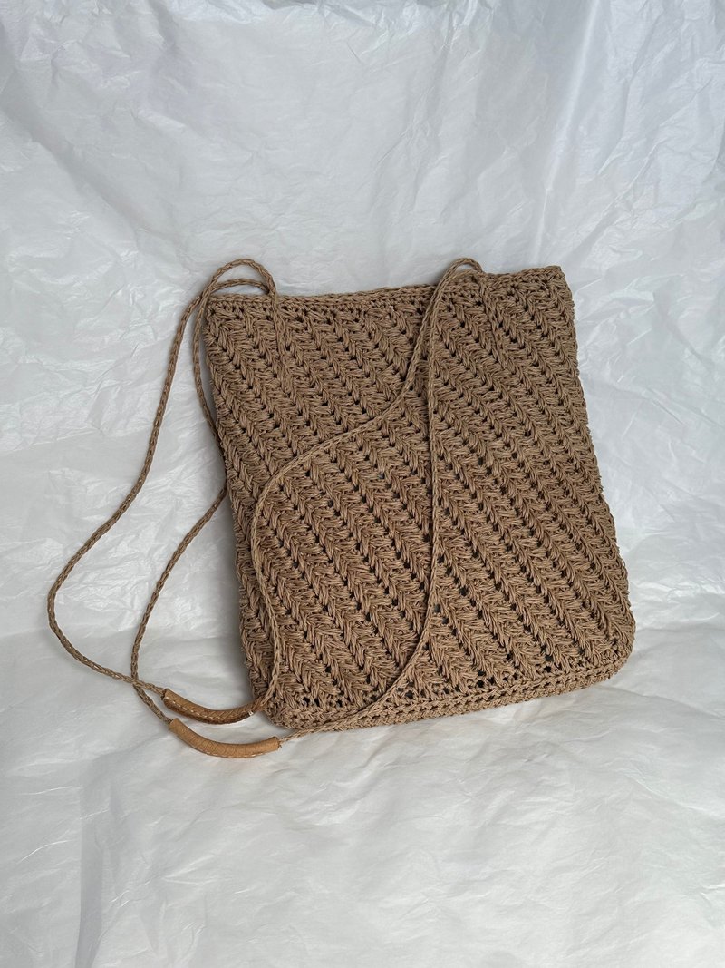 Handwoven straw side backpack - Messenger Bags & Sling Bags - Paper Khaki