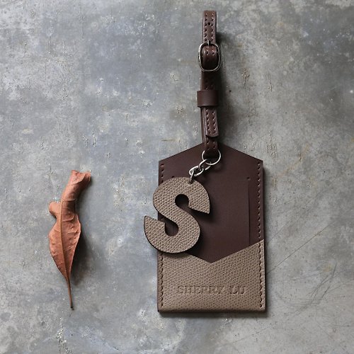 KAKU皮革設計 行李吊牌 燕麥手掌紋/深咖啡 客製化禮物