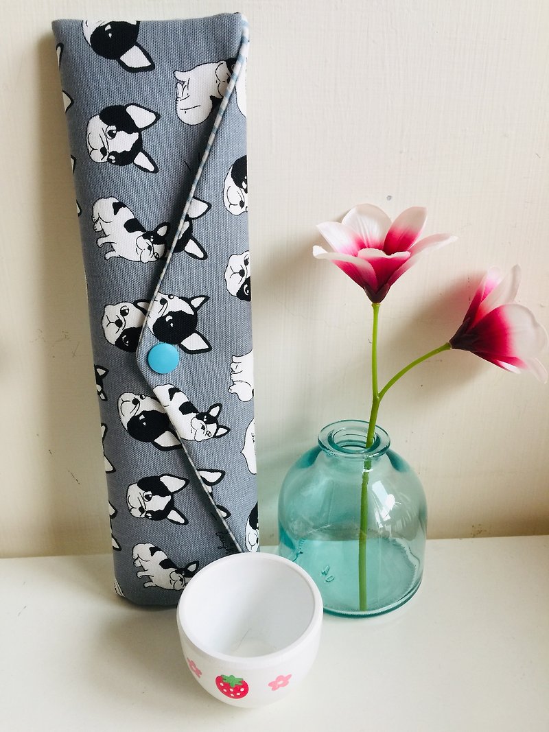 Wen Qingfeng Environmental Chopsticks Bag Bulldog Grey Hand-made Tableware Bag. Exchange gifts. - Storage - Cotton & Hemp Gray