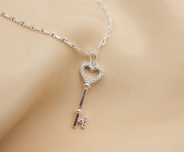 Tiny Key Necklace - Tiny Sterling Silver Heart Key Necklace - Key Charm - Little Key Necklace - Tiny Heart Key Pendant - Sterling Key Charm