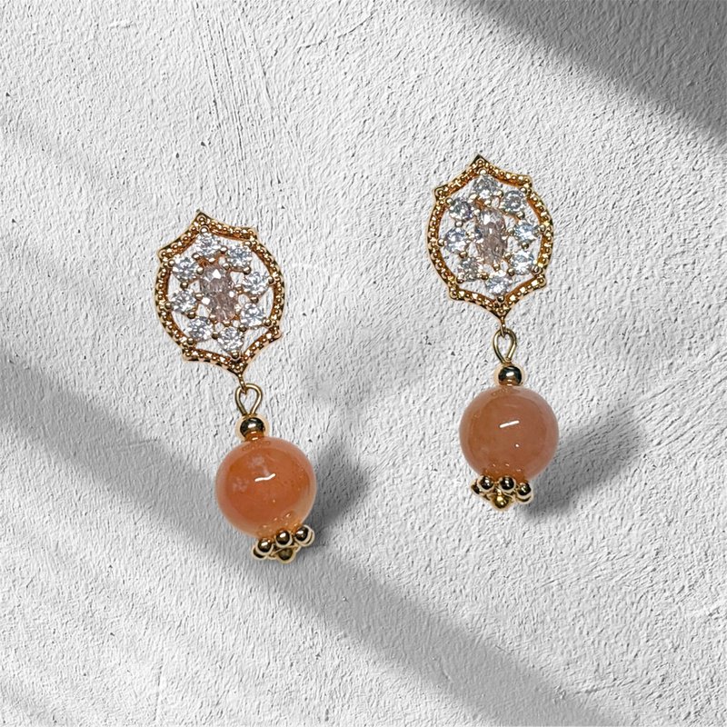 [Customized] Retro style diamond earrings l Sakura agate. 14k gold-filled accessories, 925 Silver - ต่างหู - คริสตัล สีแดง